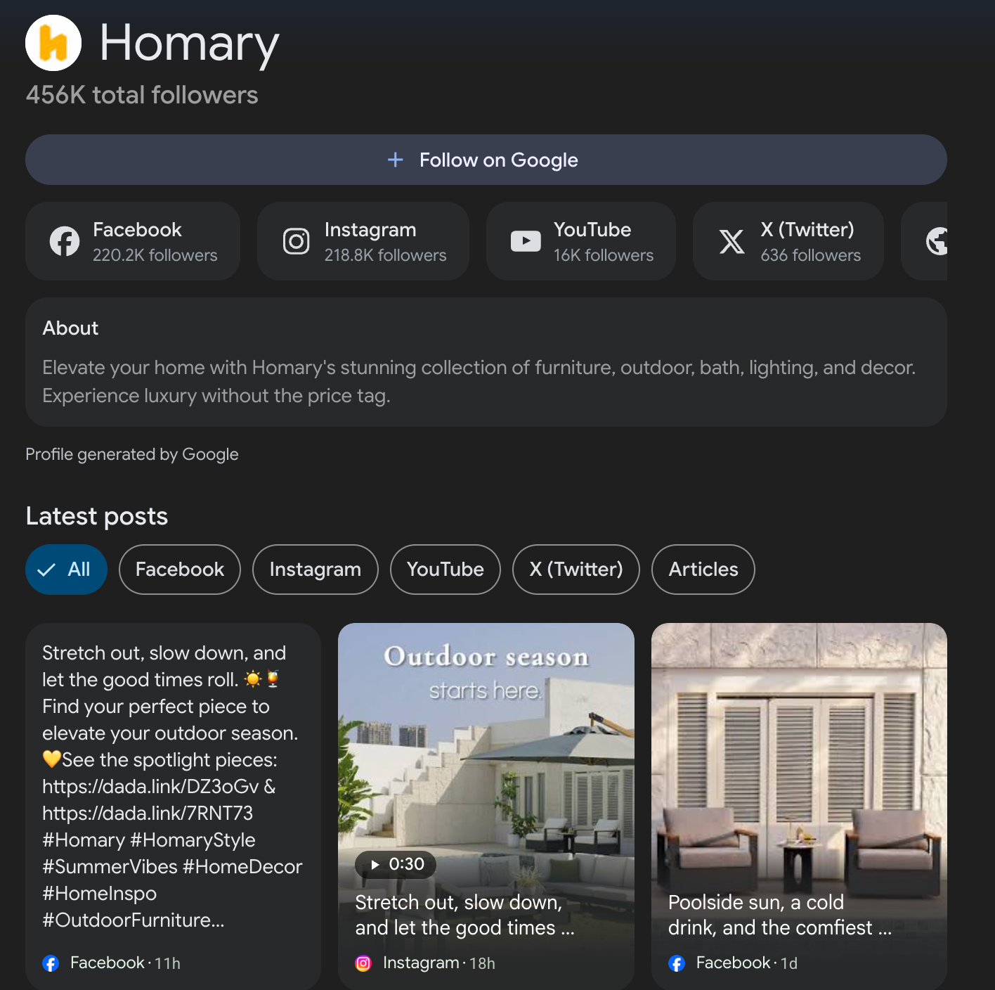Homary 的搜索资料页