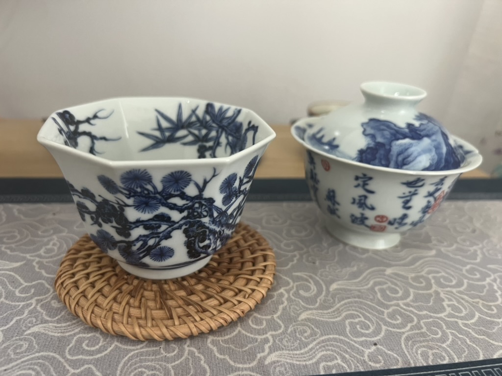 松竹梅八方杯和定风波盖碗