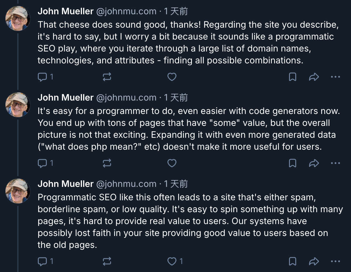 John Mueller谈到程序化 SEO